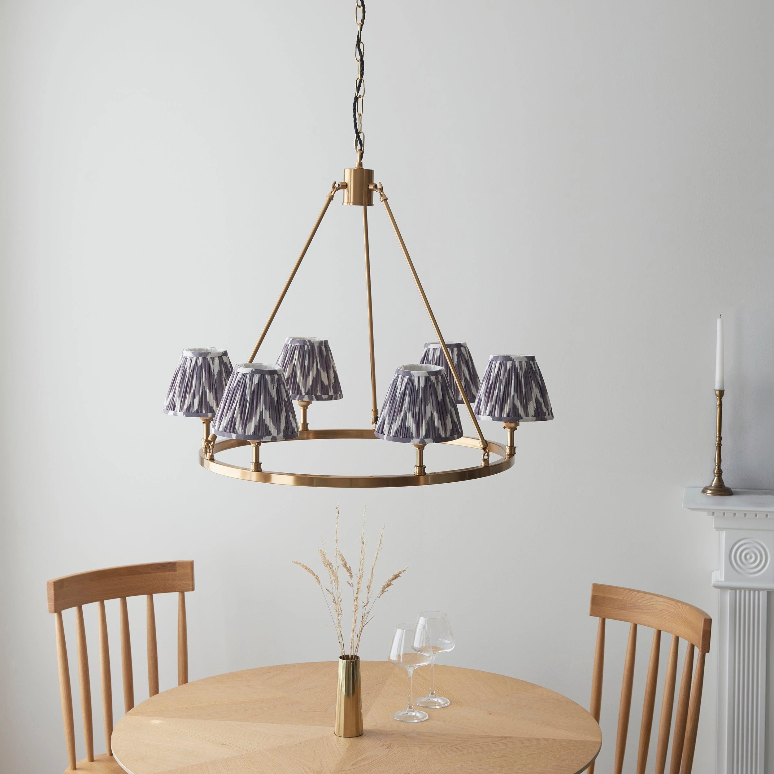 Chester Large Brass Ceiling Pendant Light With Grey Zigzag 16cm Shades