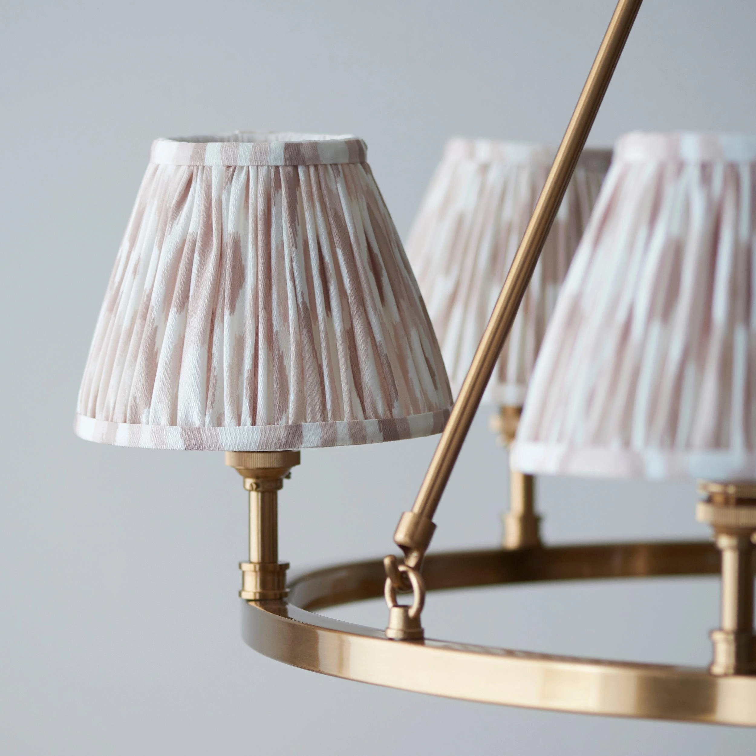 Chester Large Brass Ceiling Pendant Light With Neutral Ikat 16cm Shades