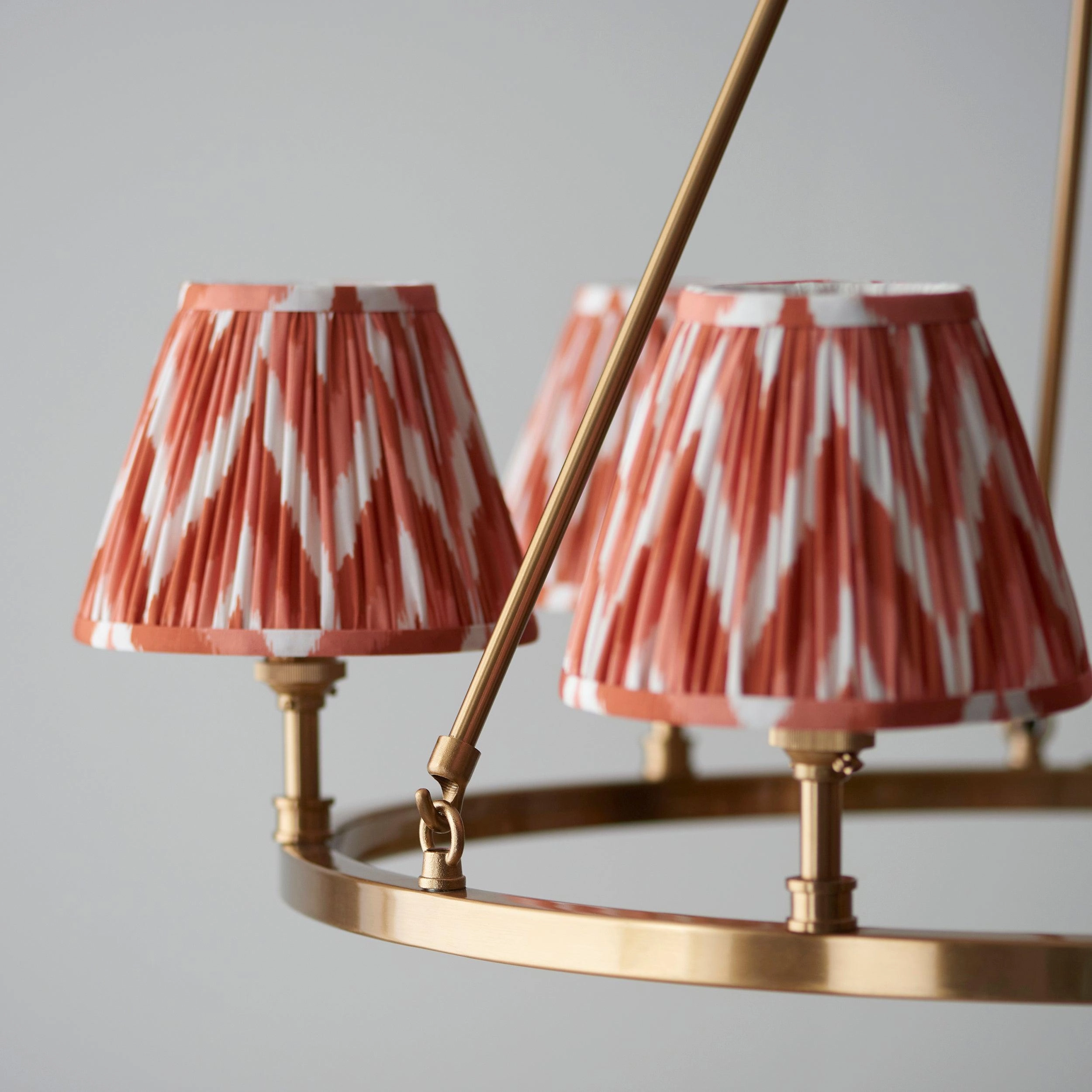 Chester Large Brass Ceiling Pendant Light With Orange Zigzag16cm Shades