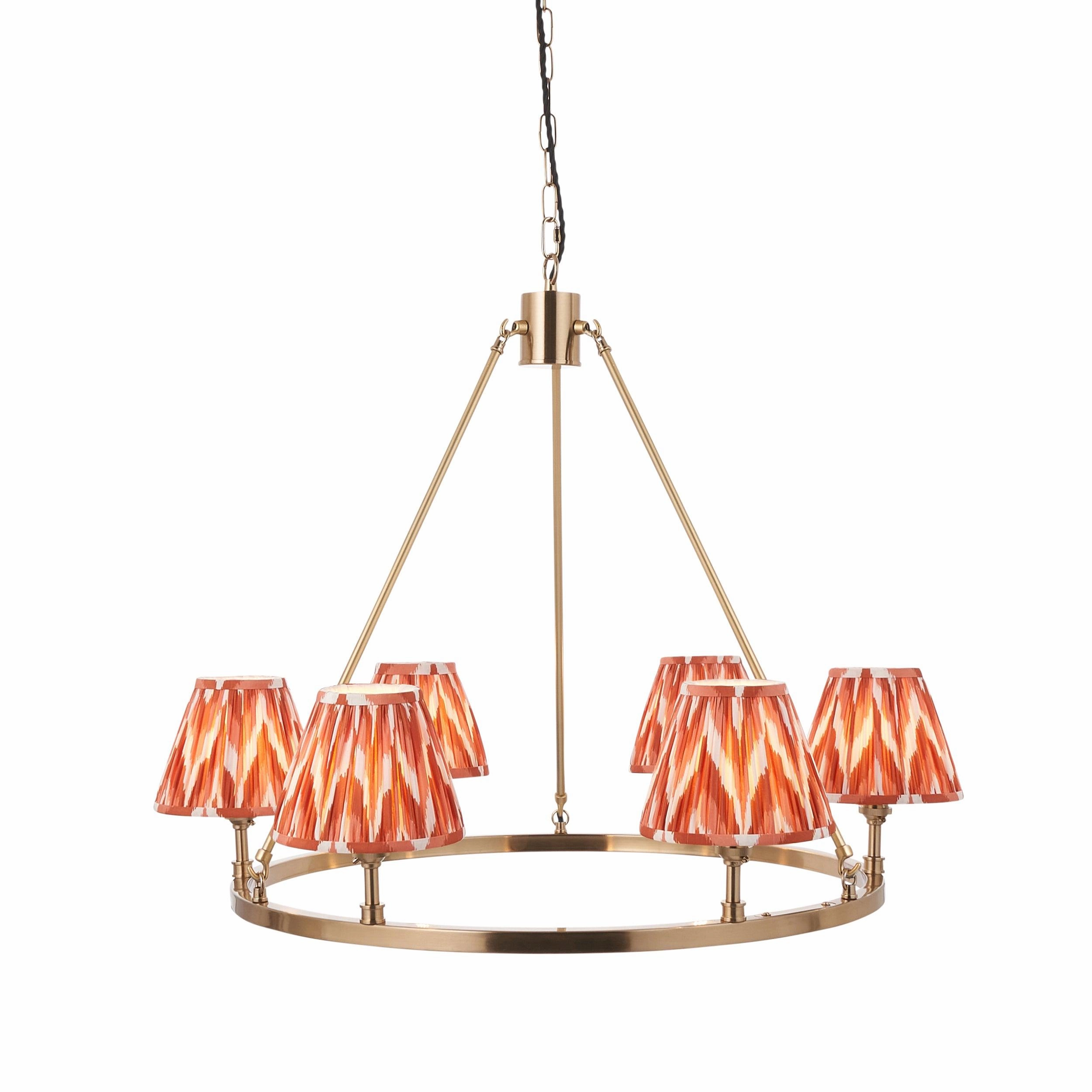 Chester Large Brass Ceiling Pendant Light With Orange Zigzag16cm Shades