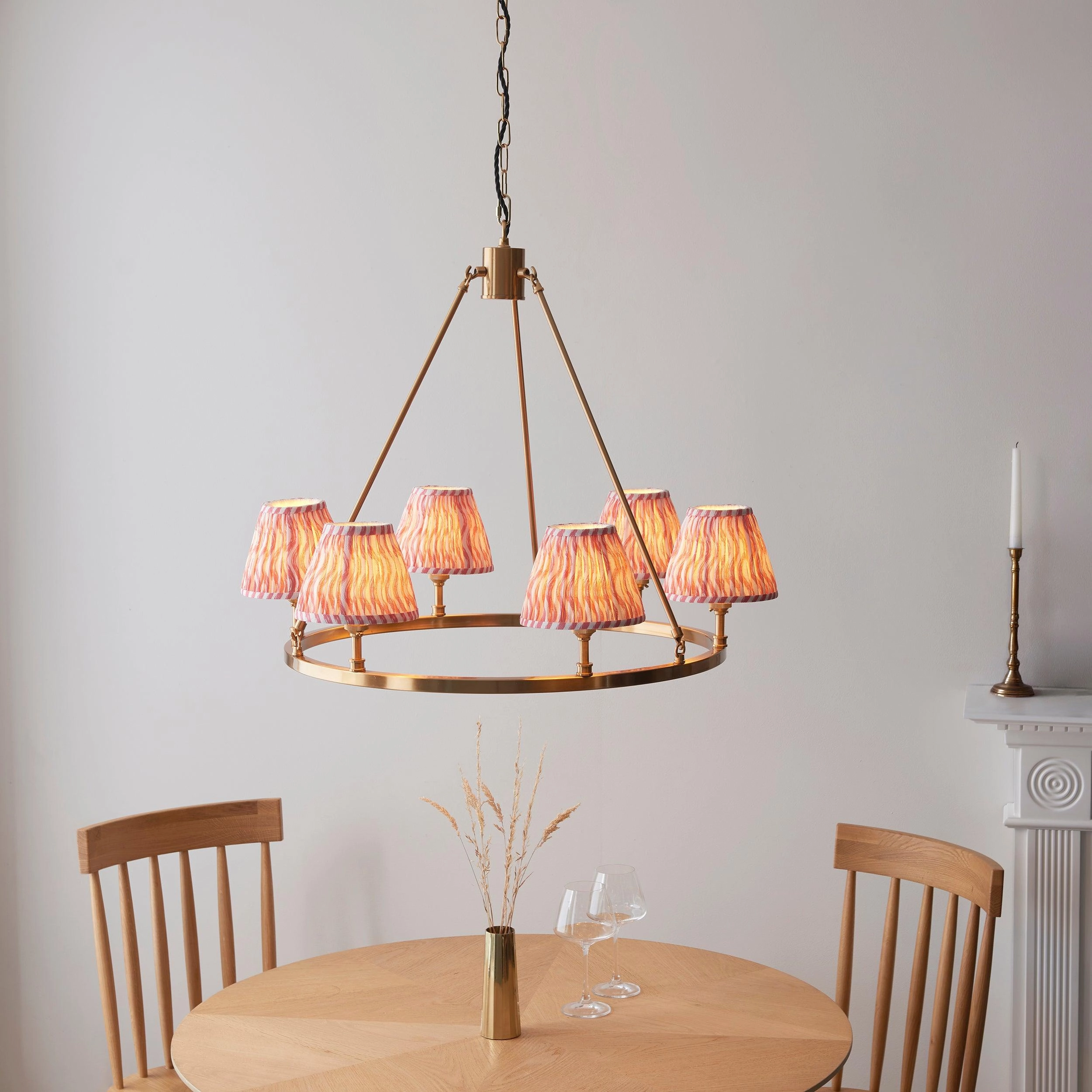 Chester Large Brass Ceiling Pendant Light With Pink Ripple 16cm Shades sleek LED ceiling lamp
