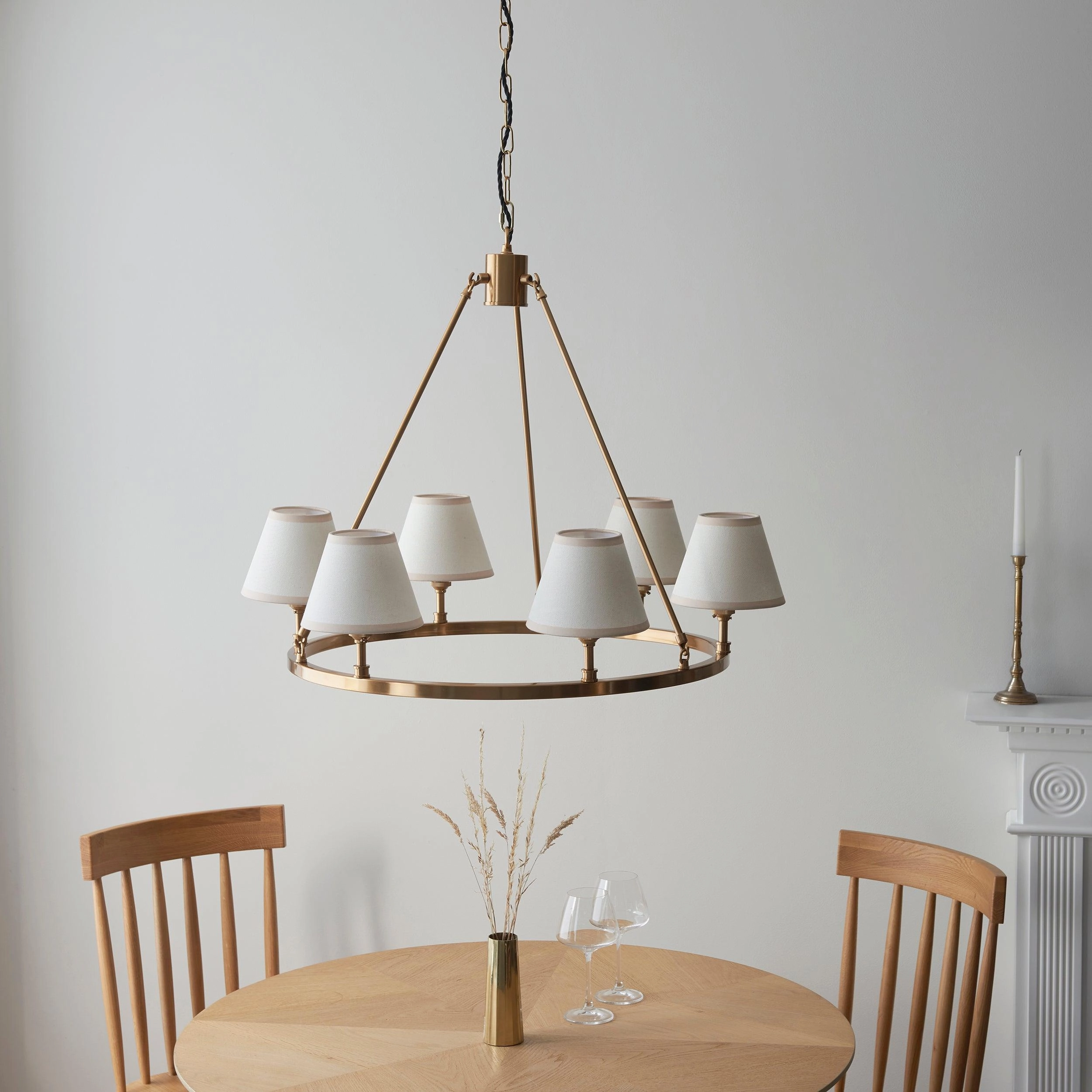 Chester Large Brass Ceiling Pendant Light With White Ivy 16cm Shades