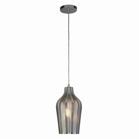 Chevron 1 Light Chrome Ceiling Pendant - Smoked Ribbed Glass sleek LED ceiling lamp