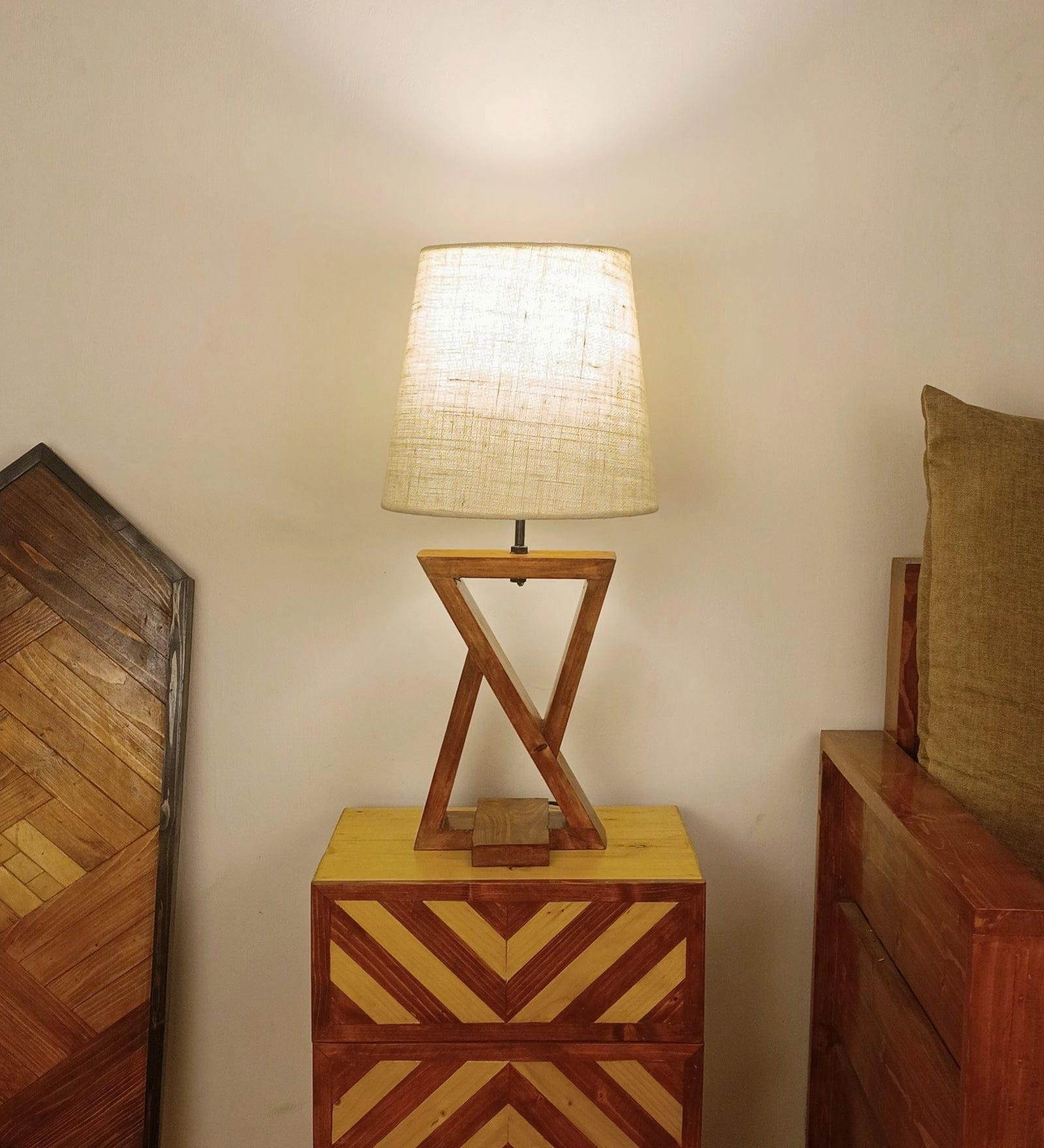 Chloe Brown Wooden Table Lamp with White Jute Lampshade (BULB NOT INCLUDED) decorative ceiling fixture