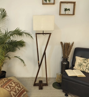 Chloe Wooden Floor Lamp with Brown Base and Jute Fabric Lampshade (BULB NOT INCLUDED) decorative ceiling fixture