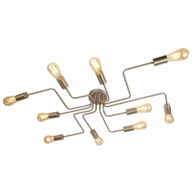 Circuit 10 Light Satin Silver Ceiling Flush - Searchlight soft glow ceiling light