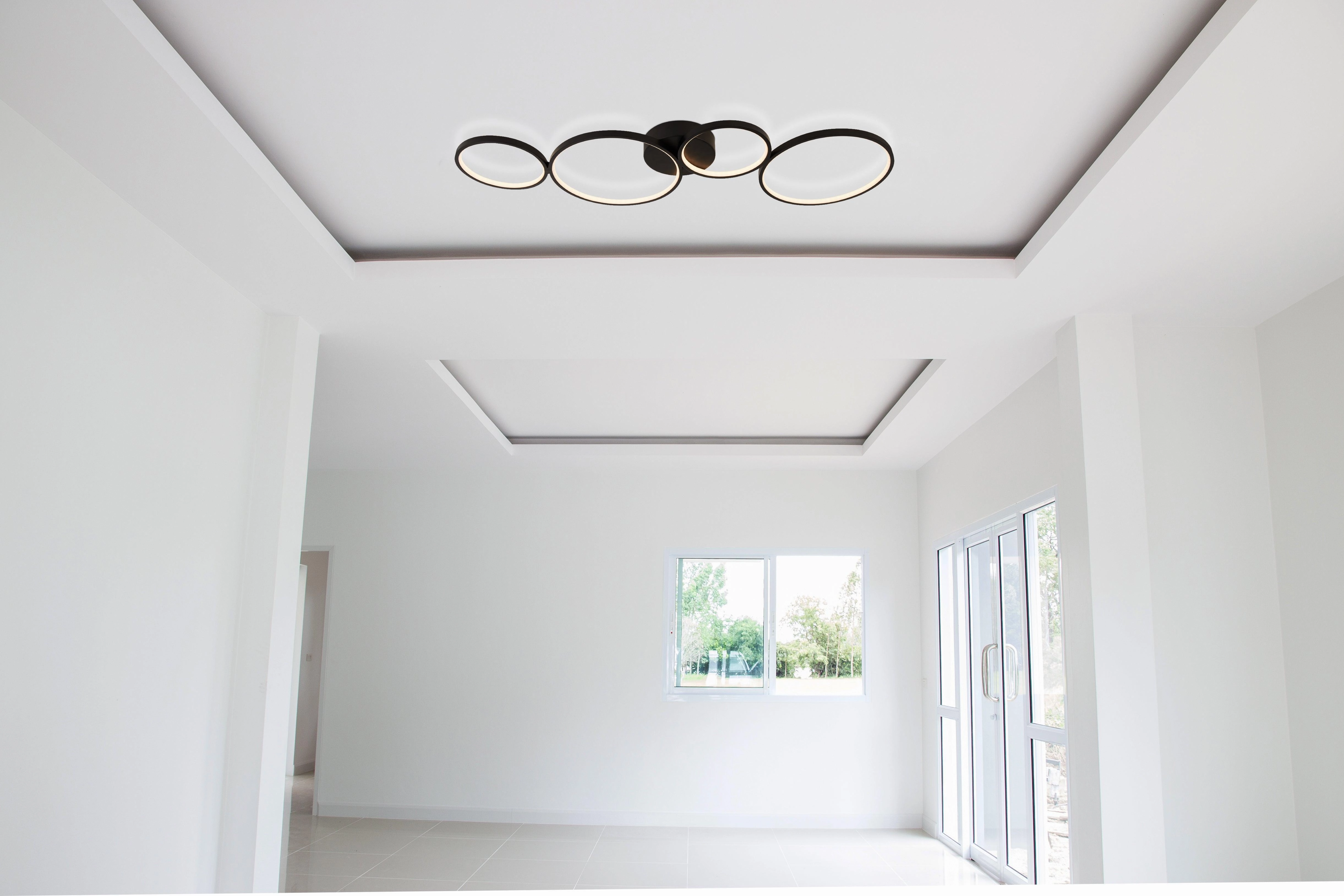 Cirque 4 Light LED Black Ring Flush Ceiling Light Searchlight