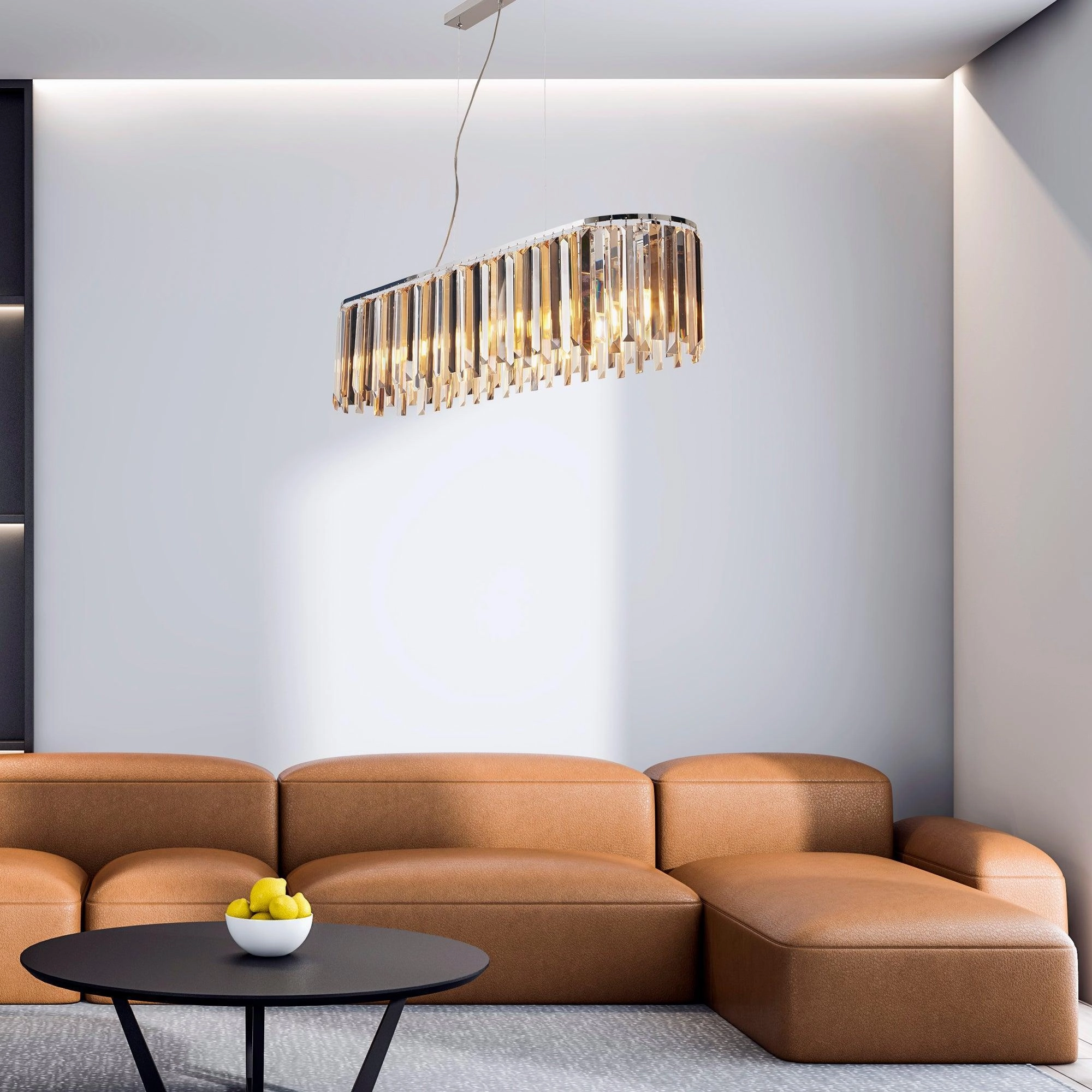 Clarissa 8 Light Chrome Ceiling Pendant Bar - Crystal Drops