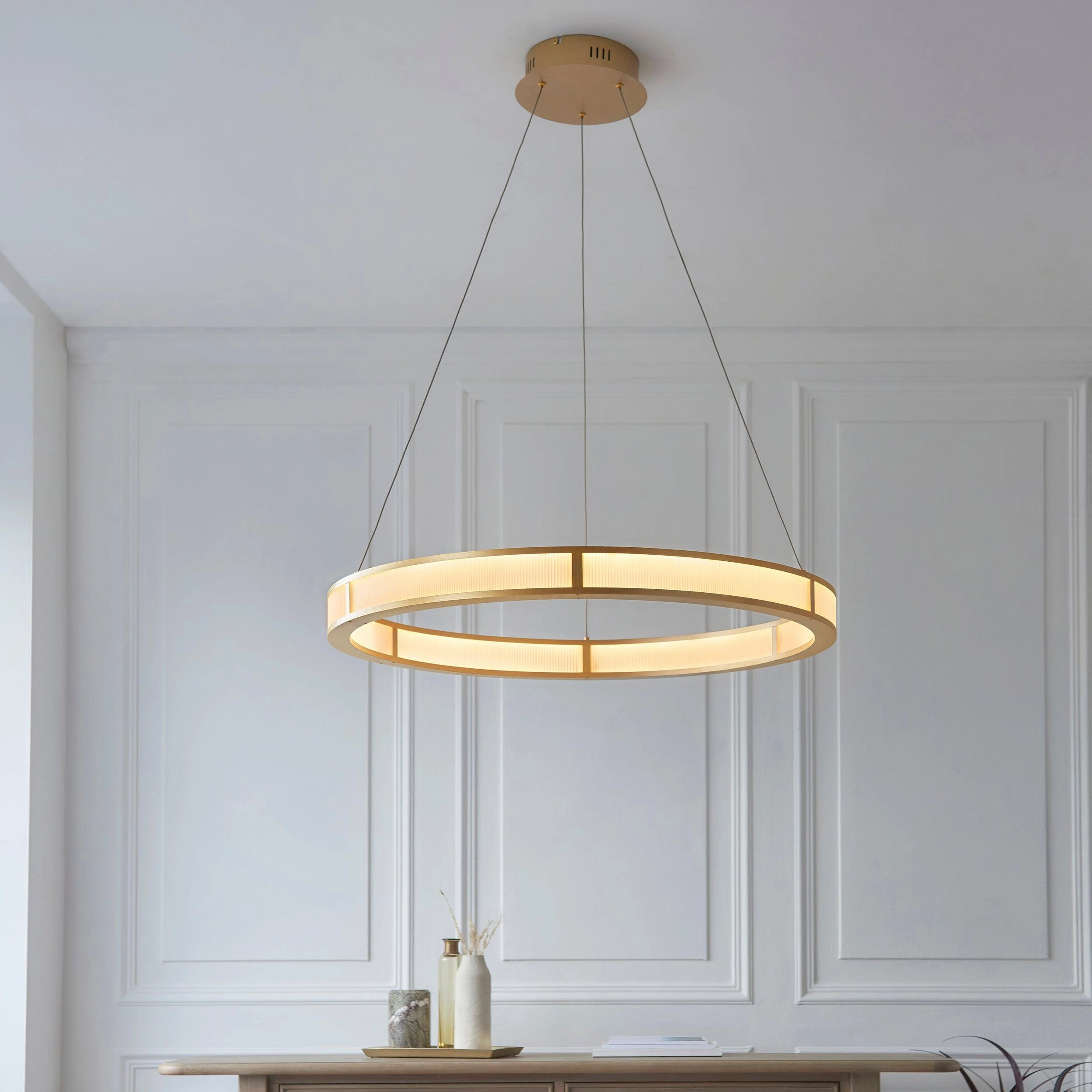 Classic Ribbed Hoop Gold Modern LED Ceiling Pendant Light soft glow ceiling light