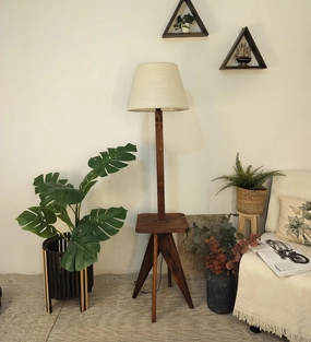 Claude Wooden Floor Lamp with Brown Base and Jute Fabric Lampshade (BULB NOT INCLUDED) decorative ceiling fixture