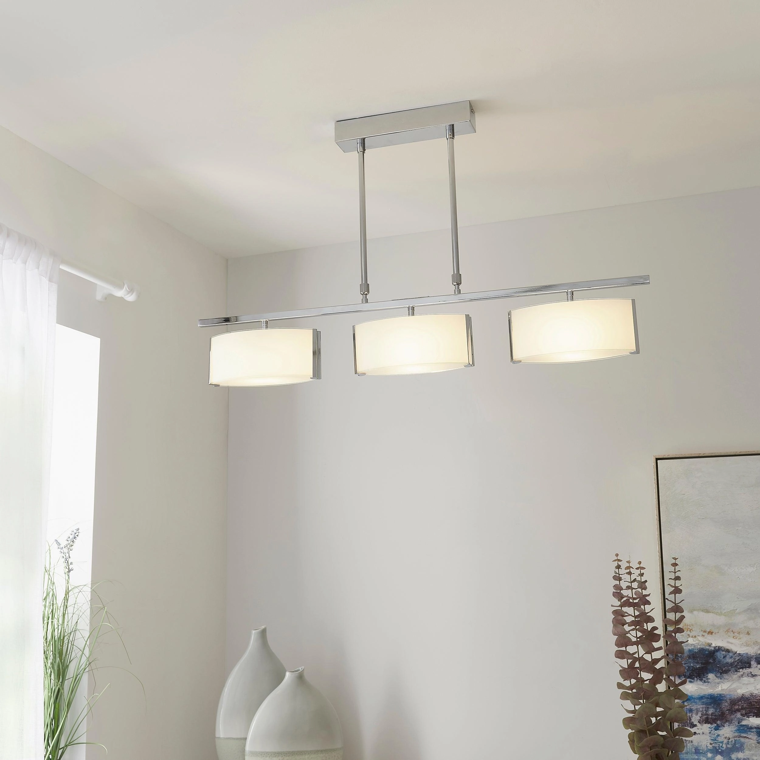 Clef 3 Light Bar Chrome & White Glass Ceiling Semi-Flush