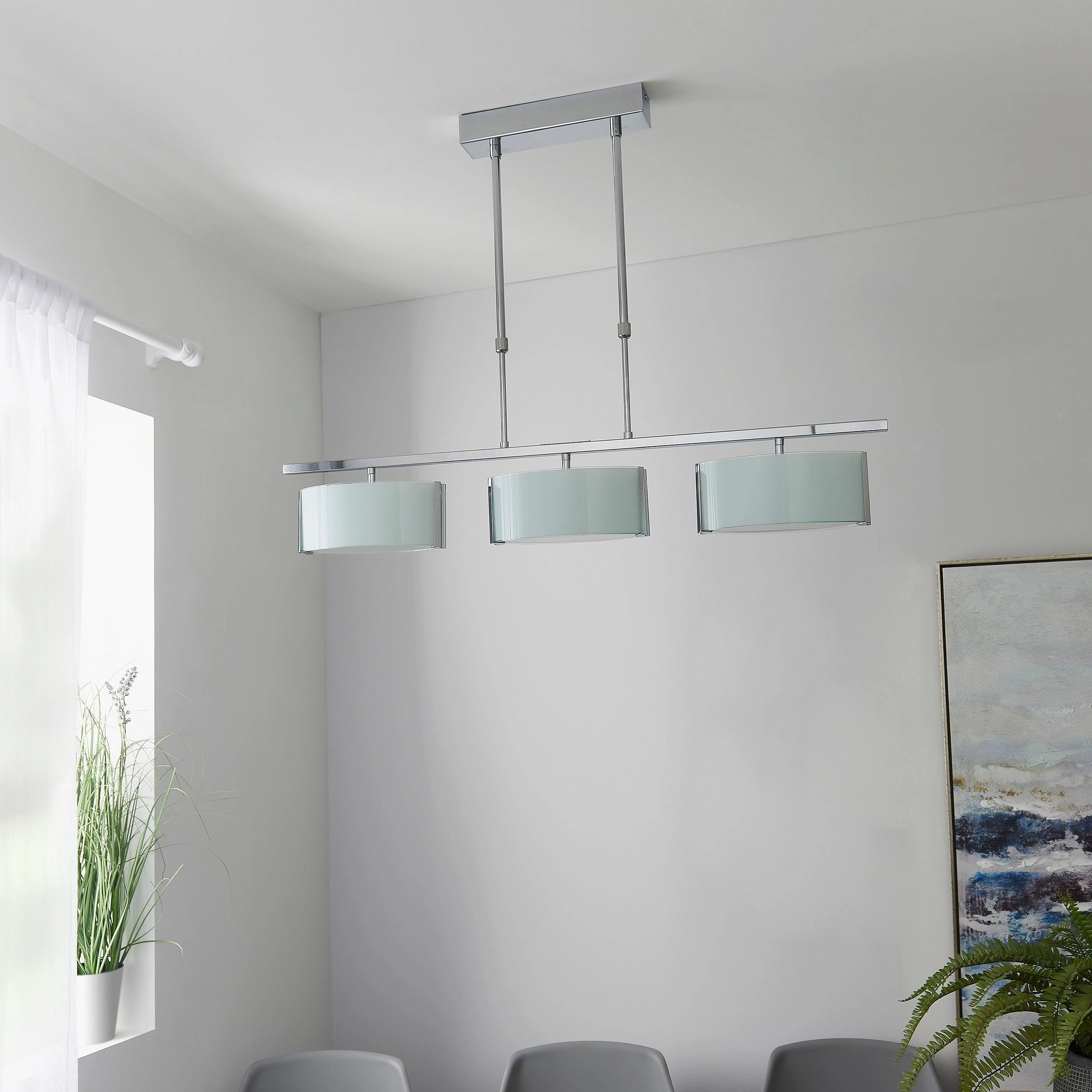 Clef 3 Light Bar Chrome & White Glass Ceiling Semi-Flush