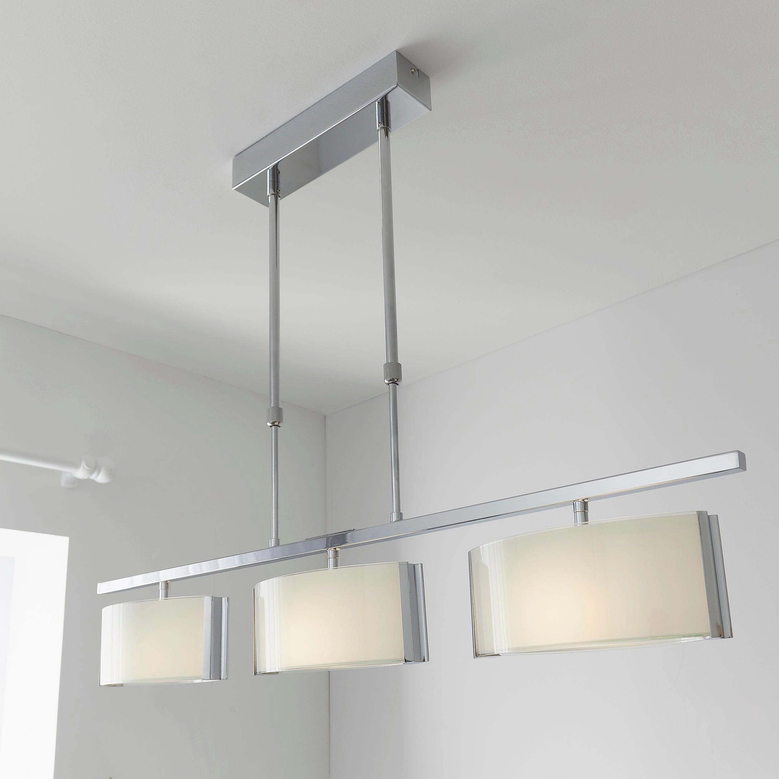 Clef 3 Light Bar Chrome & White Glass Ceiling Semi-Flush
