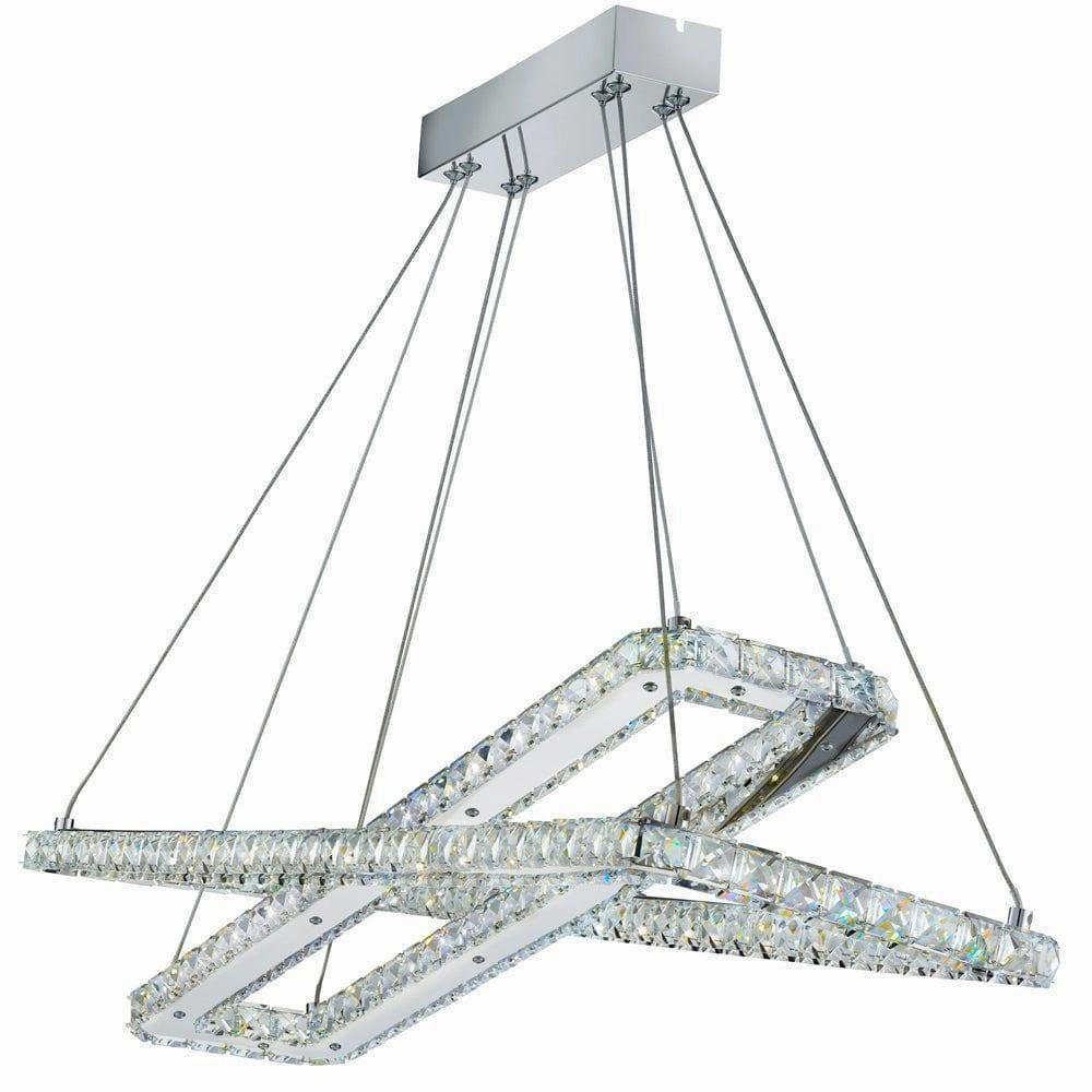 Clover 2 Rectangle Chrome & Crystal LED Ceiling Pendant soft glow ceiling light