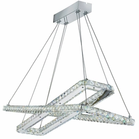 Clover 2 Rectangle Chrome & Crystal LED Ceiling Pendant soft glow ceiling light