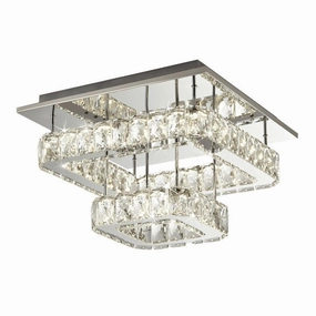 Clover LED 2 Tier Chrome & Crystal Flush Ceiling Light soft glow ceiling light