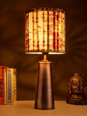 Copper Etched V-Shaped Lamp with Pleeted Muticolor Maroon Shade decorative ceiling fixture