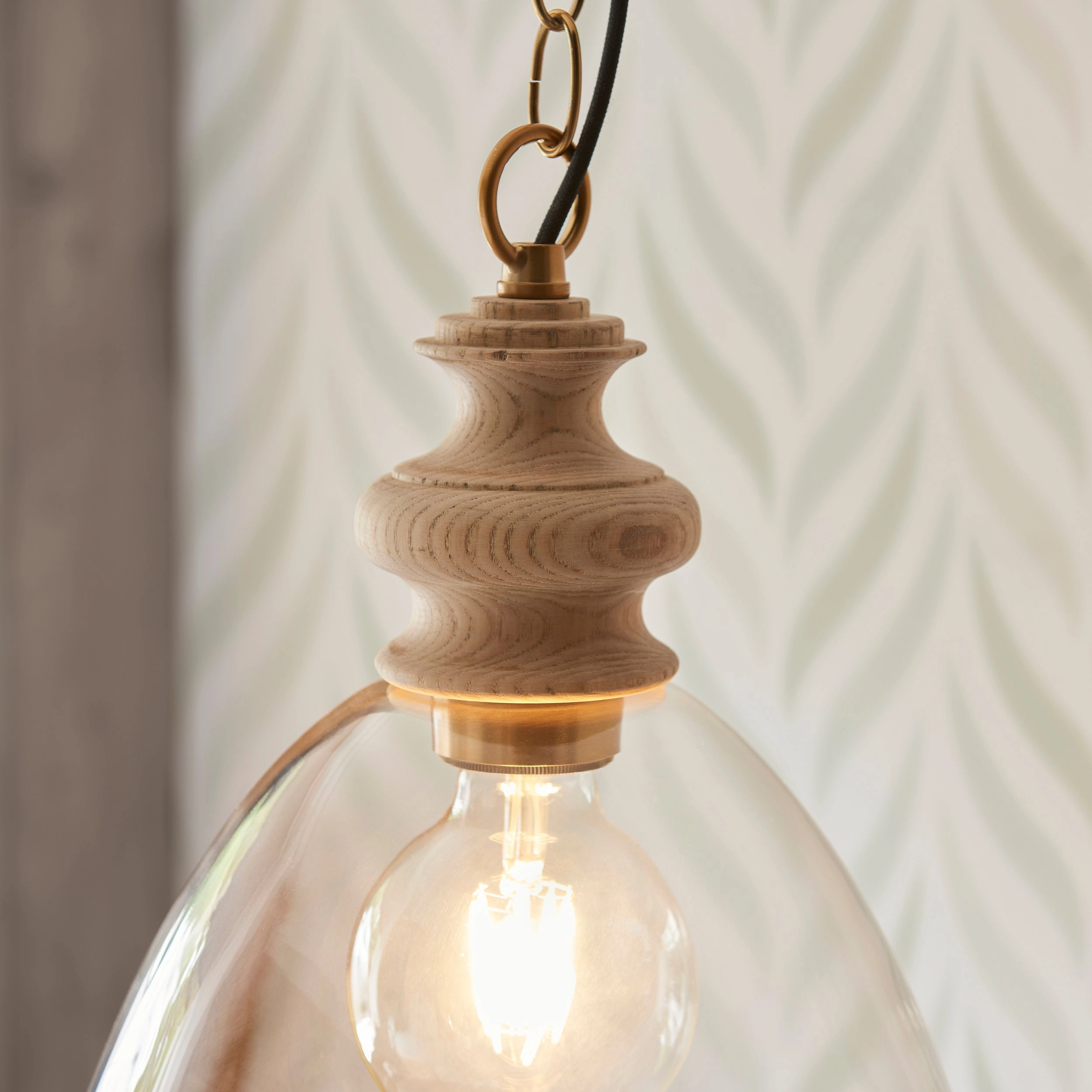 Cotswold Wood Pendant Ceiling Light with Glass Shade