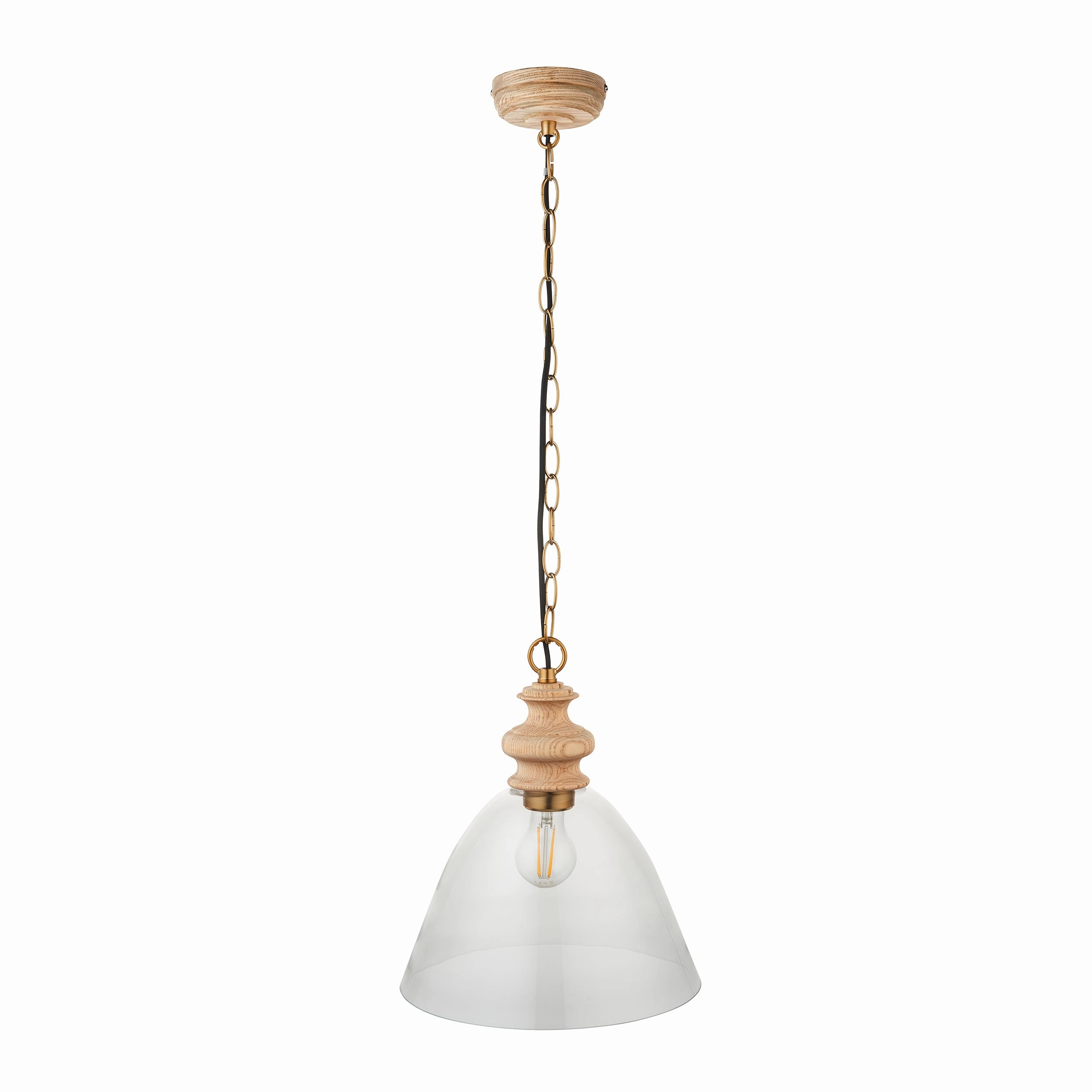 Cotswold Wood Pendant Ceiling Light with Glass Shade
