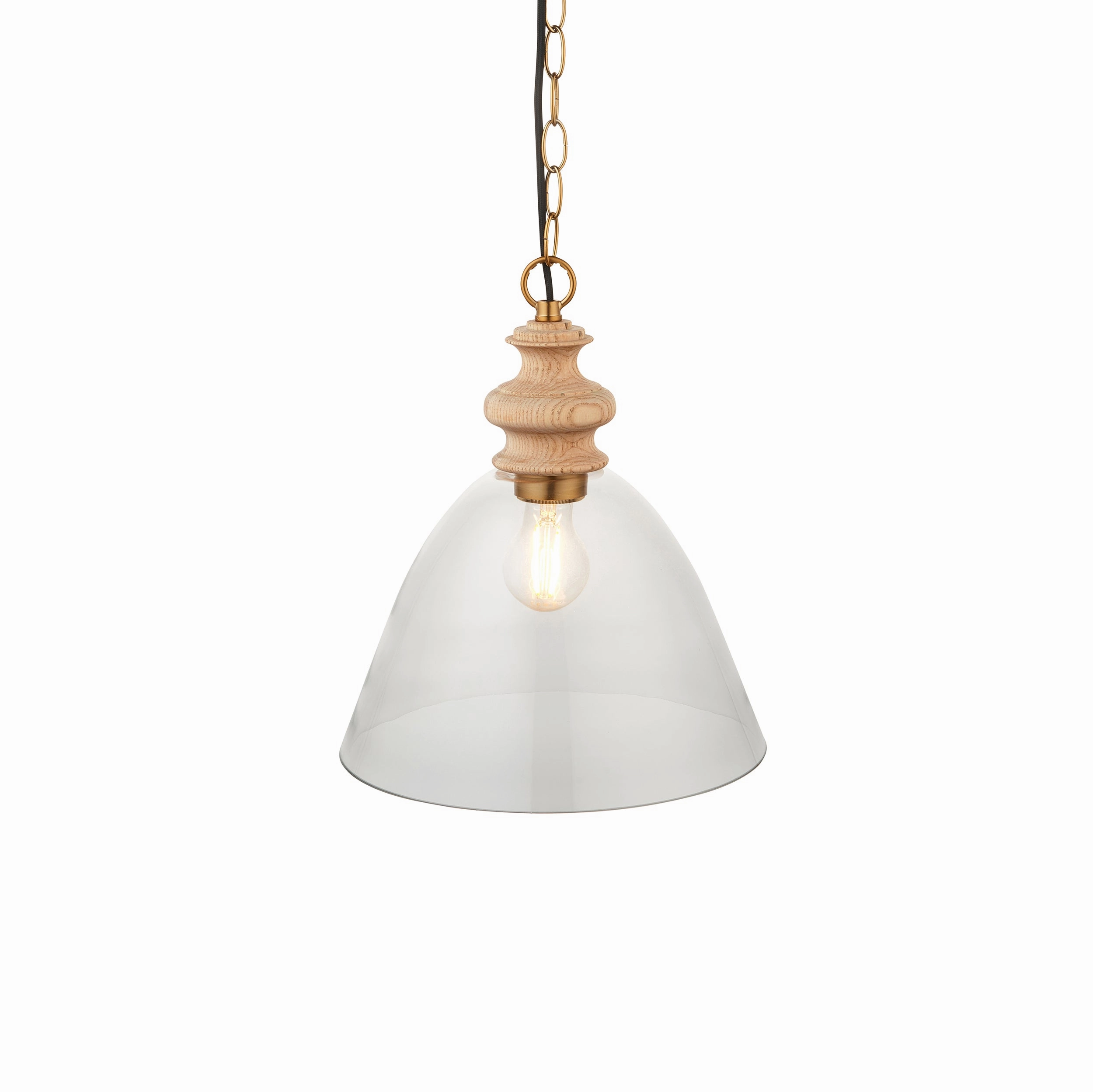 Cotswold Wood Pendant Ceiling Light with Glass Shade