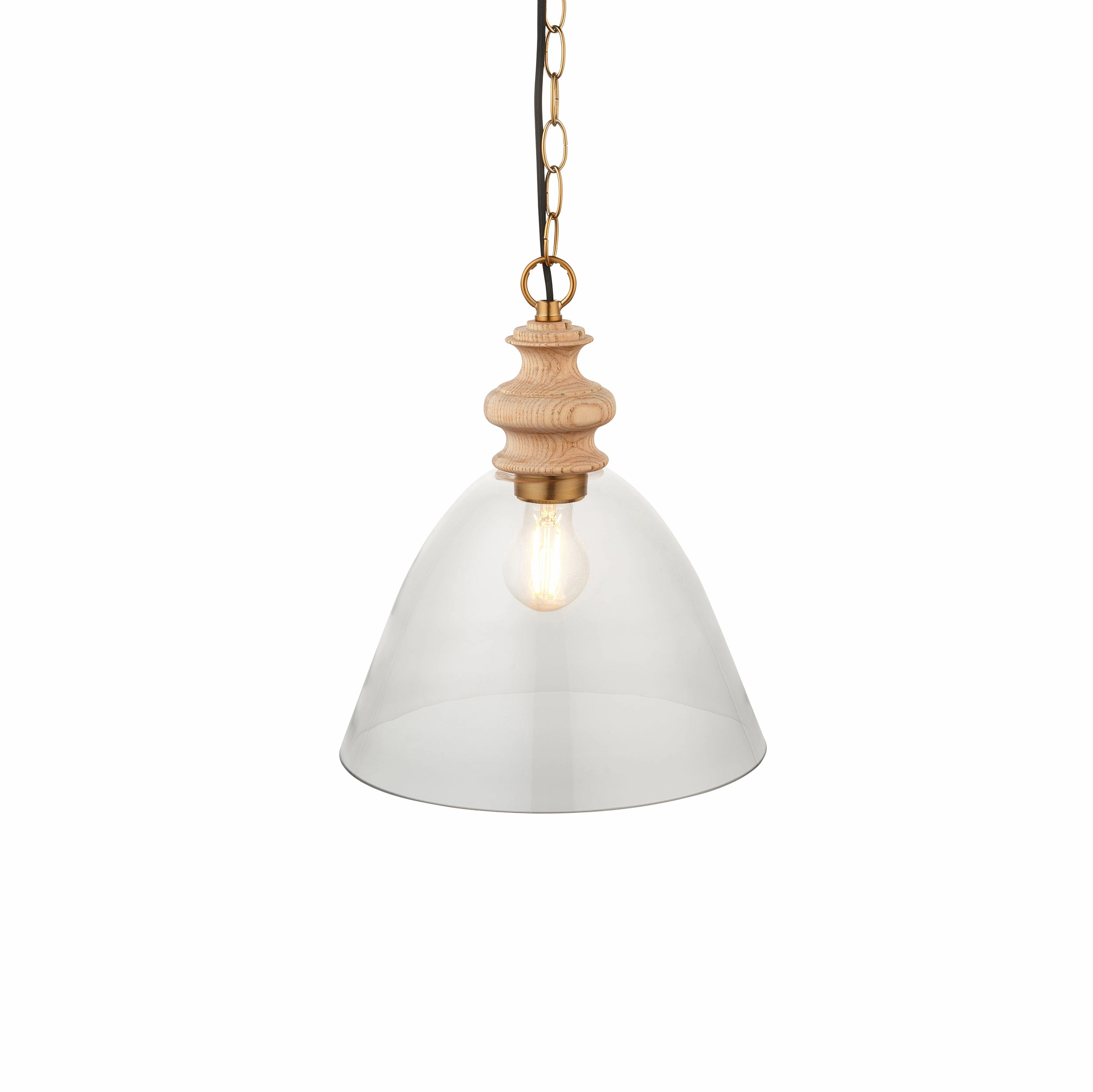 Cotswold Wood Pendant Ceiling Light with Glass Shade