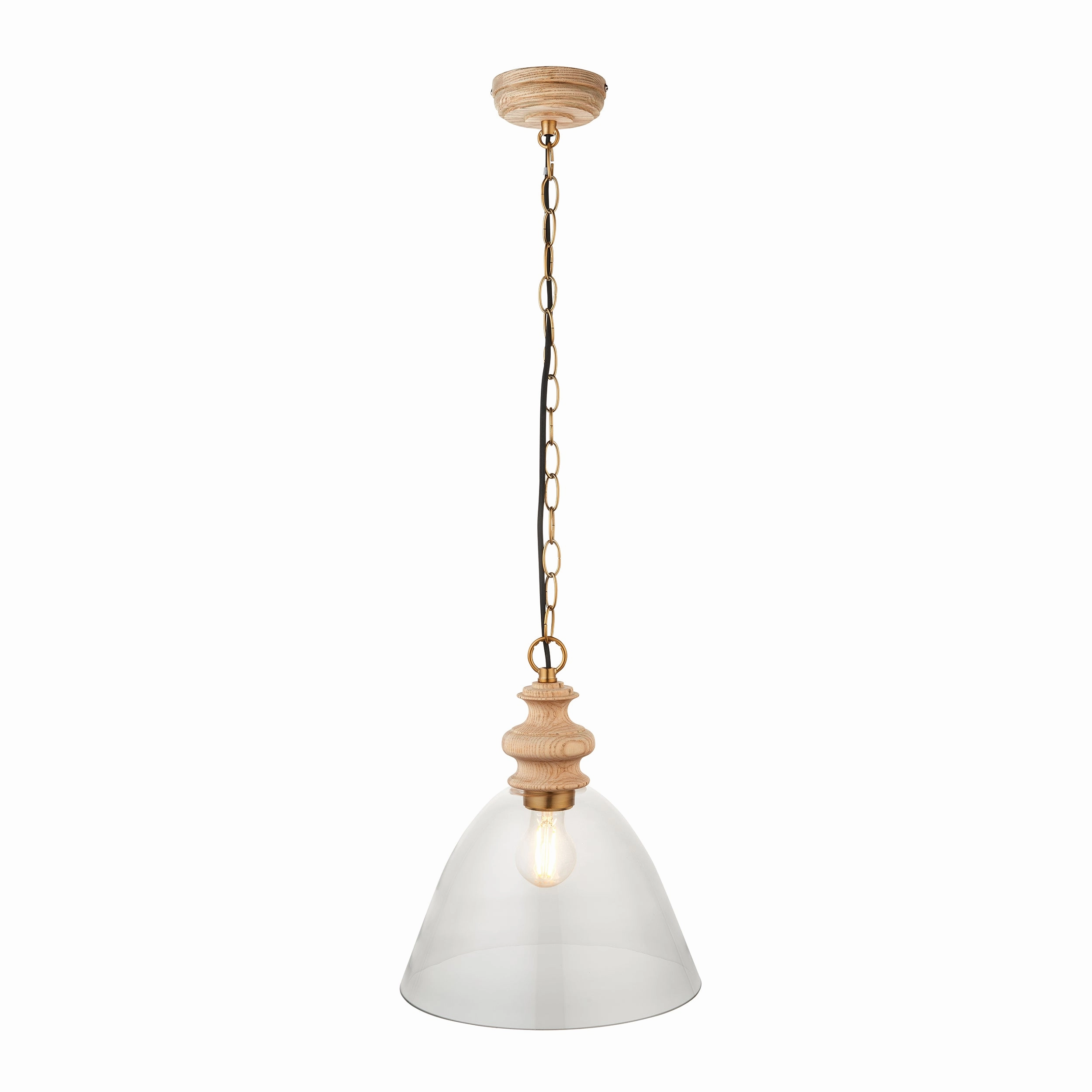 Cotswold Wood Pendant Ceiling Light with Glass Shade
