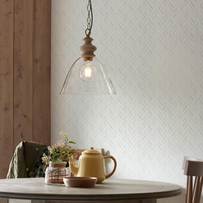 Cotswold Wood Pendant Ceiling Light with Glass Shade soft glow ceiling light