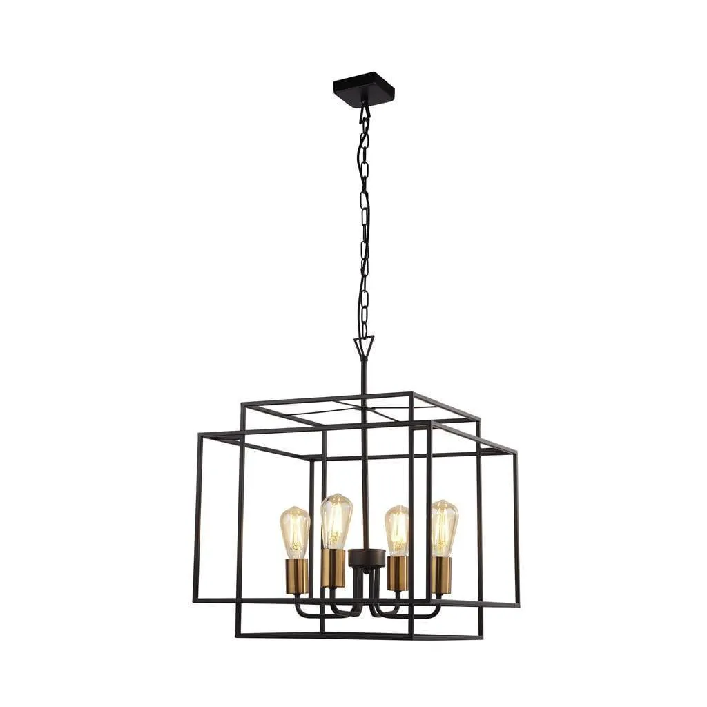 Crate 4 Light Black Frame Pendant - Bronze Lampholder Damaged Box flush mount ceiling fixture