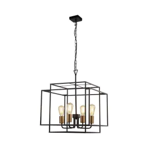 Crate 4 Light Black Frame Pendant - Bronze Lampholder Damaged Box flush mount ceiling fixture