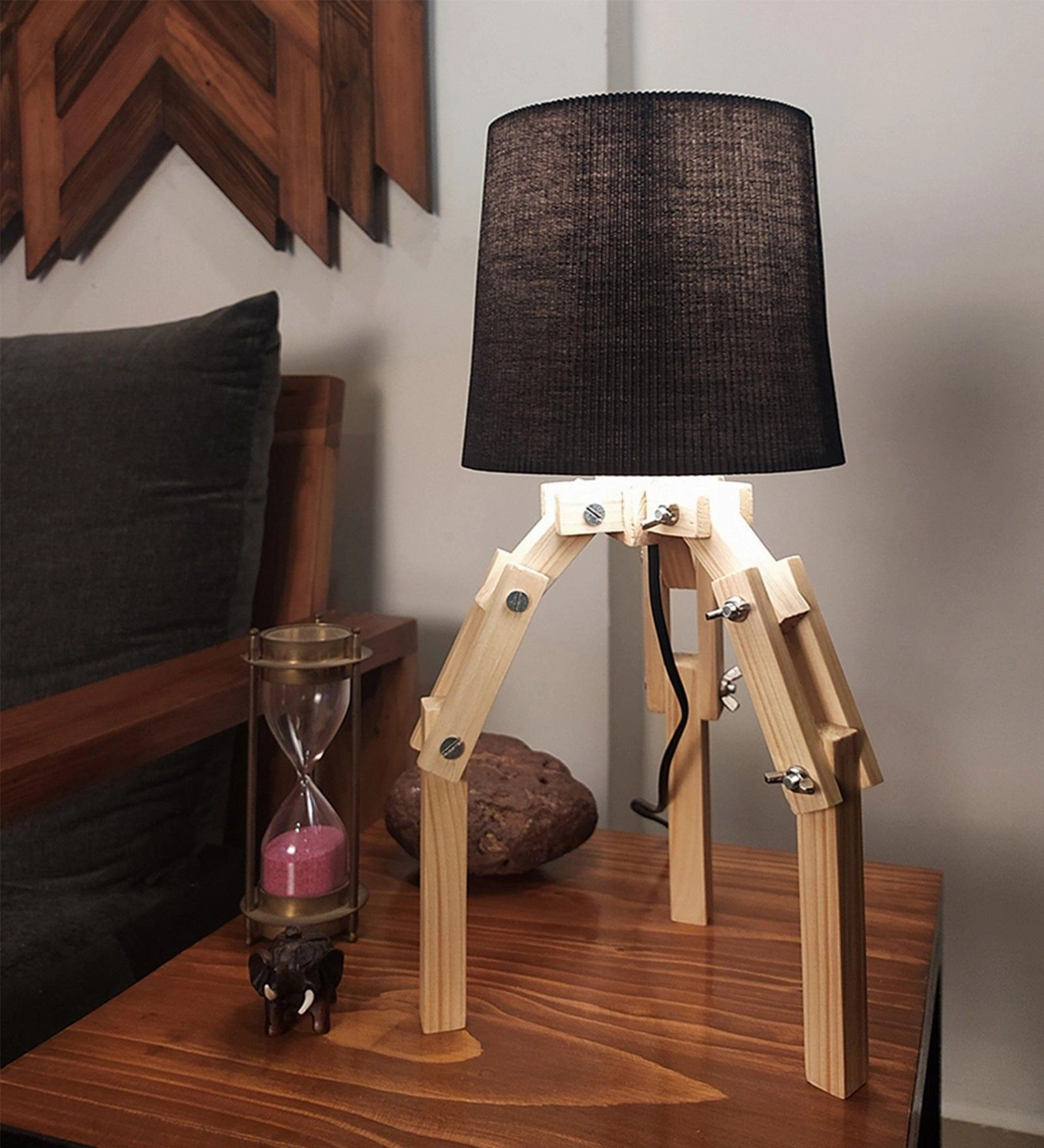 Crawler Beige Wooden Table Lamp with Black Fabric Lampshade (BULB NOT INCLUDED) decorative ceiling fixture
