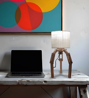 Crawler Brown Wooden Table Lamp with Yellow Printed Fabric Lampshade (BULB NOT INCLUDED) decorative ceiling fixture