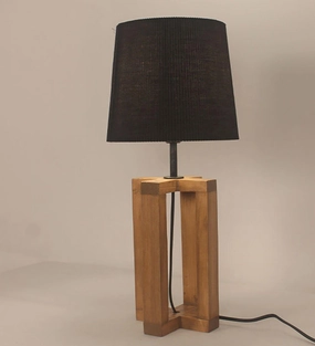 Criss Cross Brown Wooden Table Lamp with Yellow Printed Fabric Lampshade (BULB NOT INCLUDED) decorative ceiling fixture