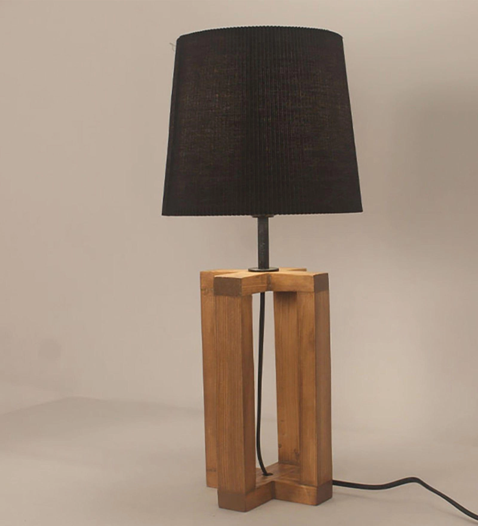 Criss Cross Brown Wooden Table Lamp with Yellow Printed Fabric Lampshade (BULB NOT INCLUDED) decorative ceiling fixture
