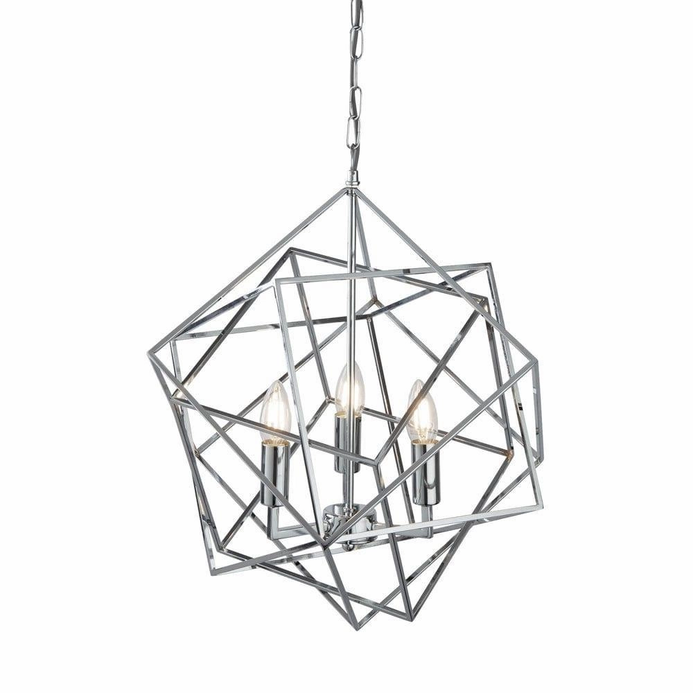 Cube 3 Light Chrome Geometric Cube Ceiling Pendant ambient ceiling fixture