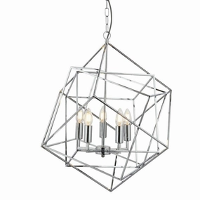 Cube 5 Light Chrome Geometric Cube Ceiling Pendant soft glow ceiling light