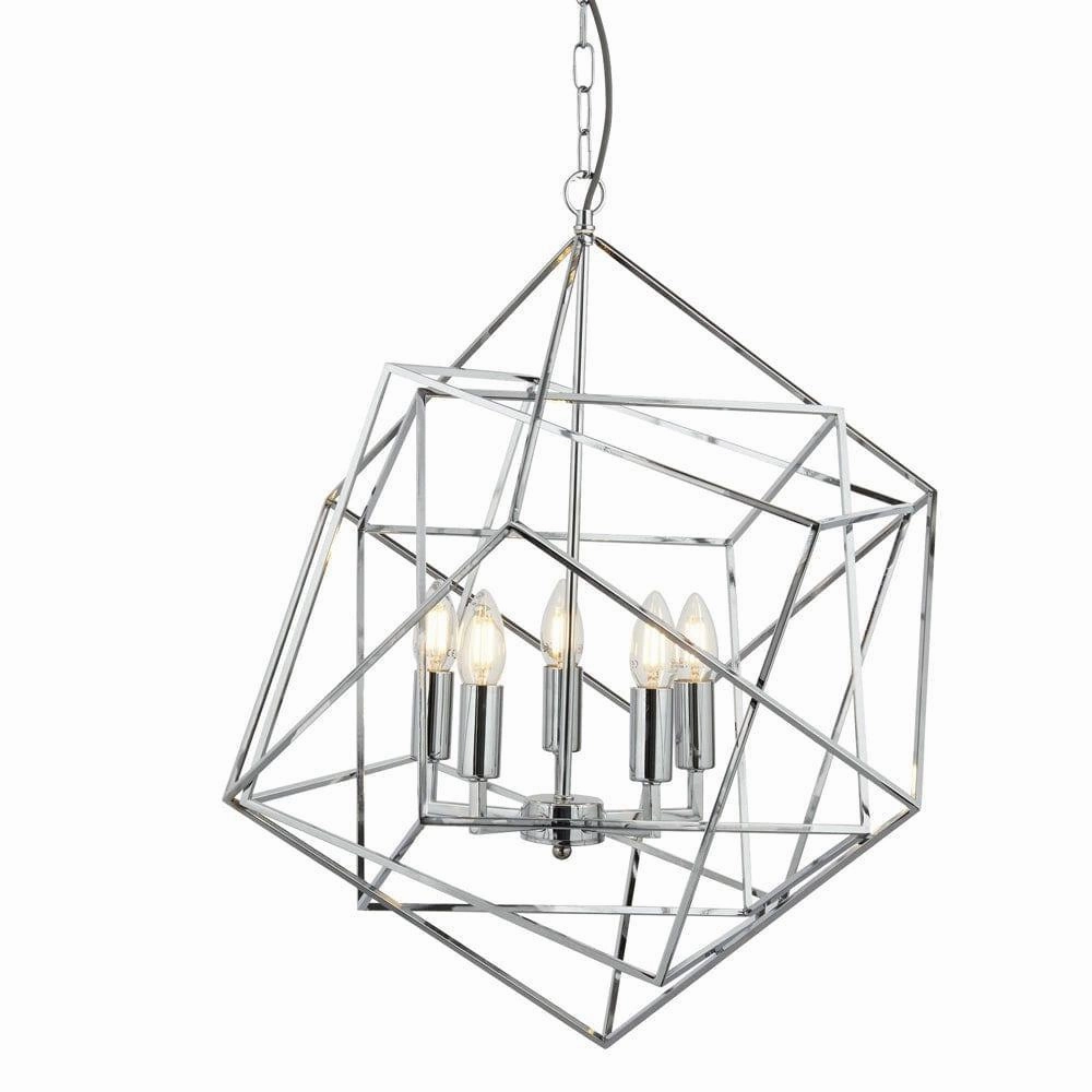Cube 5 Light Chrome Geometric Cube Ceiling Pendant soft glow ceiling light
