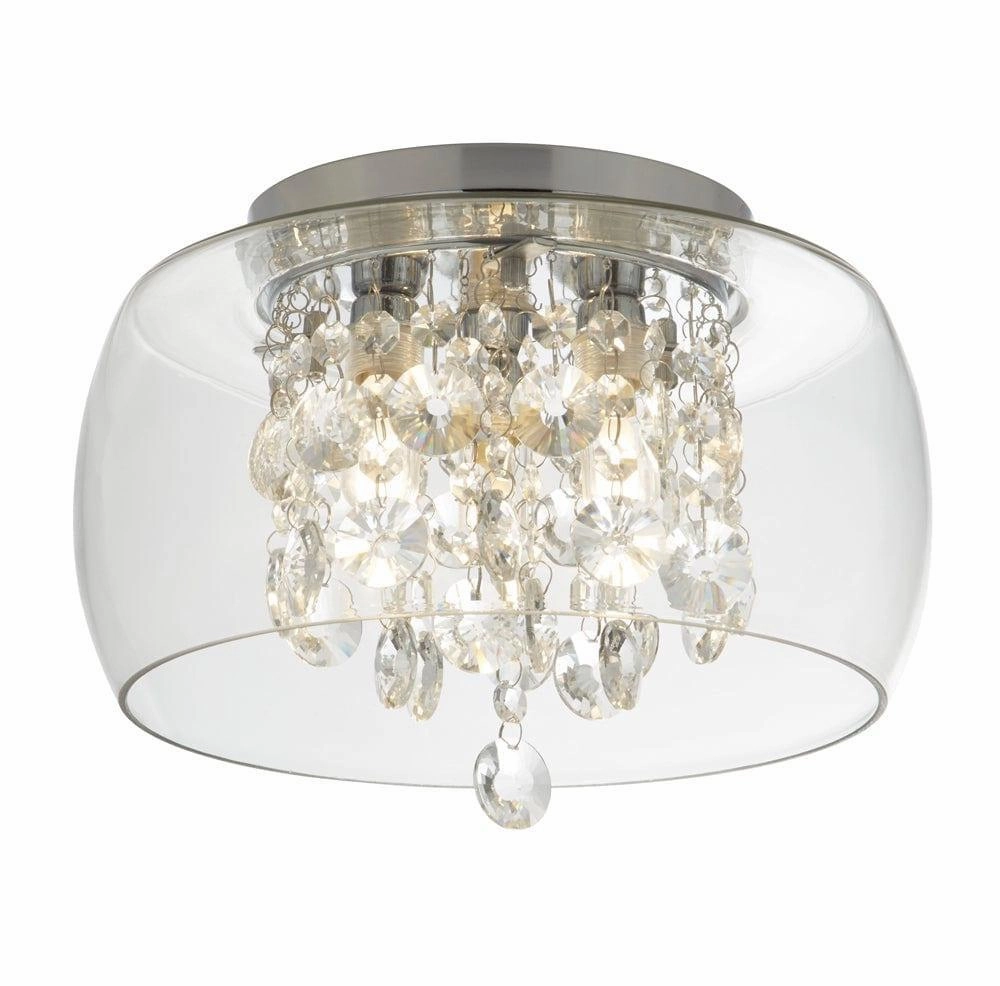 Curva 3 Light Bathroom Ceiling Flush Glass & Crystal Shade ambient ceiling fixture