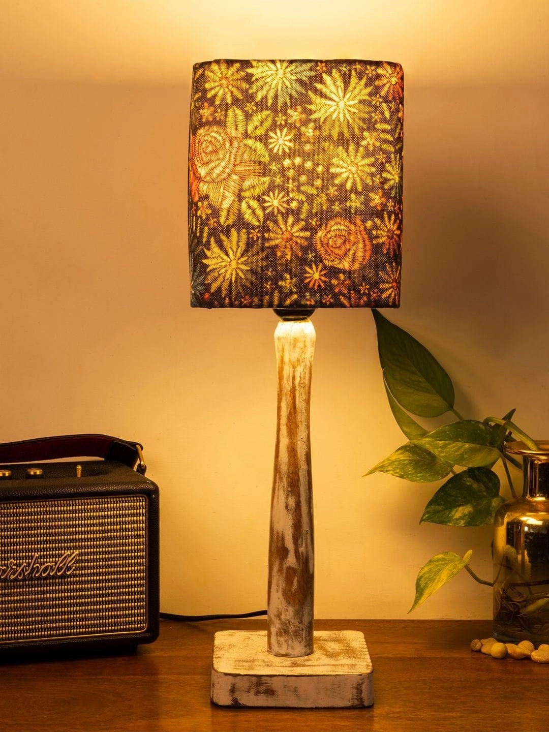 Curve Distress white Lamp with Black flowers shade decorative ceiling fixture