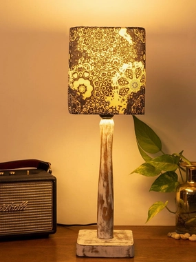 Curve Distress white Lamp with Blue batik print shade decorative ceiling fixture