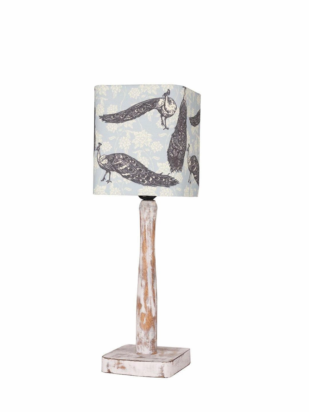 Curve Distress white Lamp with Wandering peacock shade