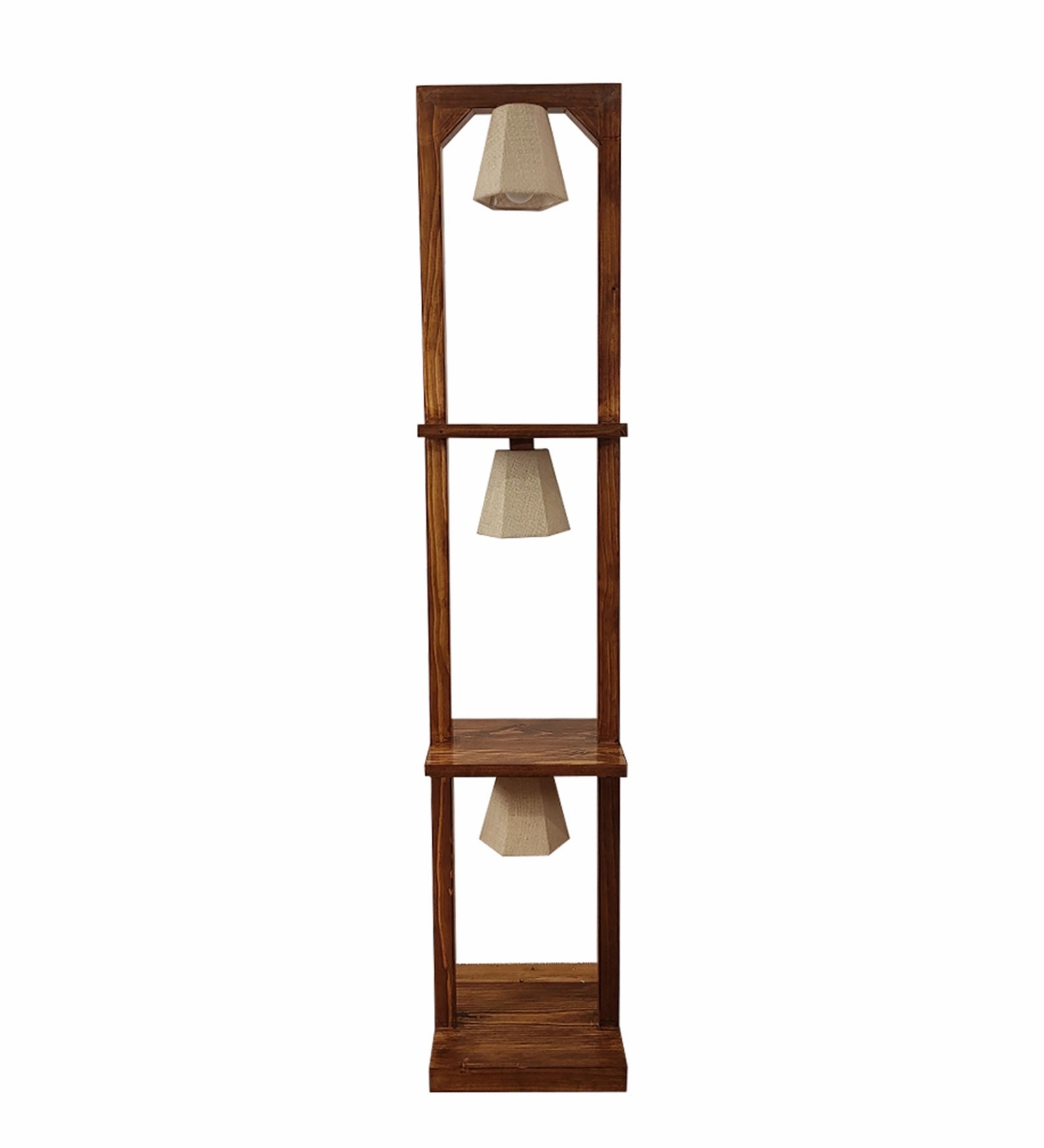 Daffodil Wooden Floor Lamp with Brown Base and Jute Fabric Lampshade (BULB NOT INCLUDED)