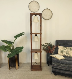 Daffodil Wooden Floor Lamp with Brown Base and Jute Fabric Lampshade (BULB NOT INCLUDED) creative lampshade design