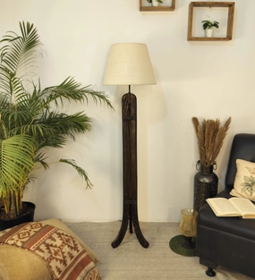 Damien Wooden Floor Lamp with Brown Base and Jute Fabric Lampshade (BULB NOT INCLUDED) creative lampshade design