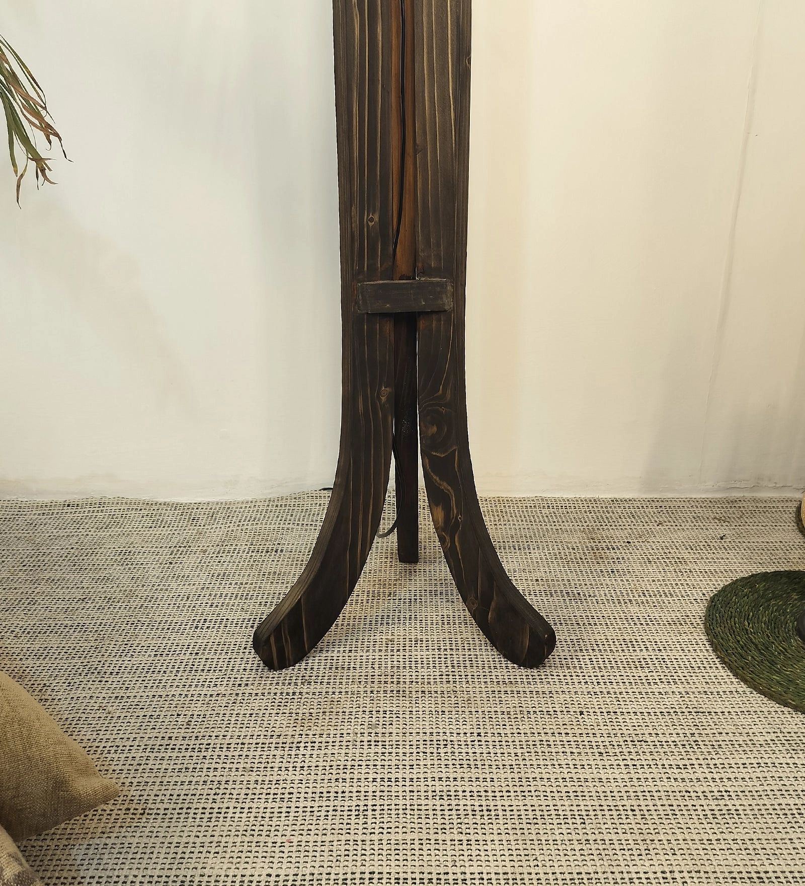 Damien Wooden Floor Lamp with Brown Base and Jute Fabric Lampshade (BULB NOT INCLUDED)