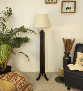 Damien Wooden Floor Lamp with Brown Base and Jute Fabric Lampshade (BULB NOT INCLUDED) decorative ceiling fixture