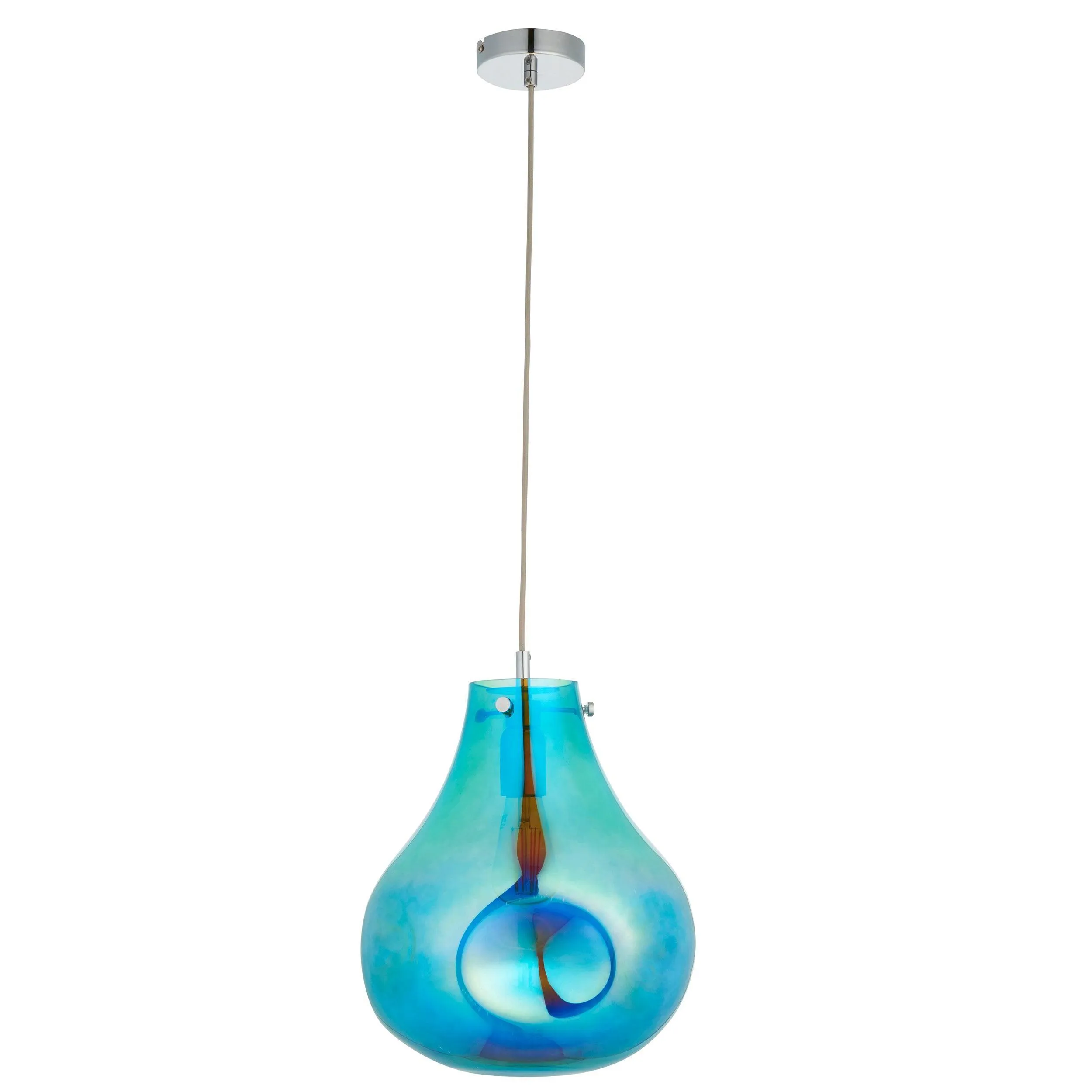 Dazzle Large Blown Petrol Glass & Chrome Pendant Light - Open Box