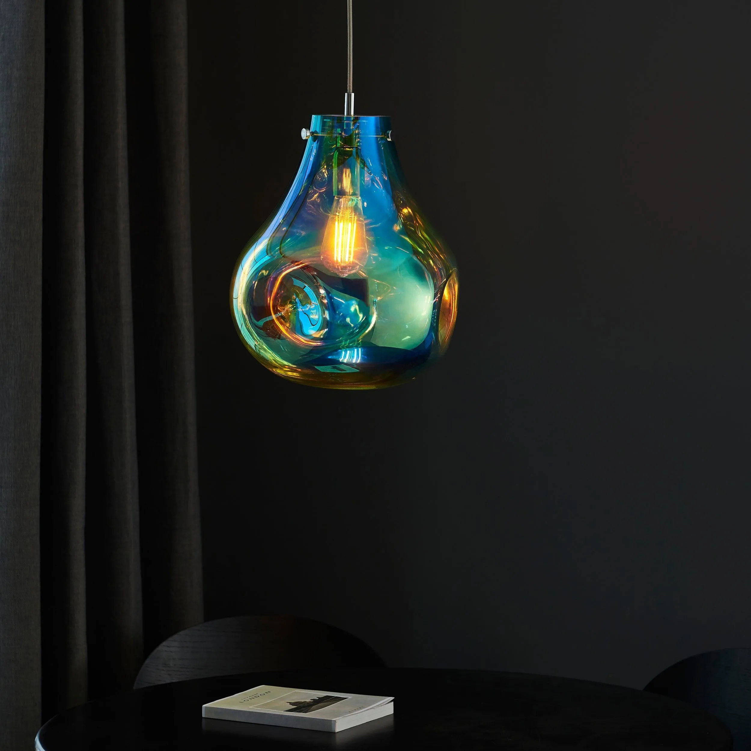 Dazzle Large Blown Petrol Glass & Chrome Pendant Light - Open Box