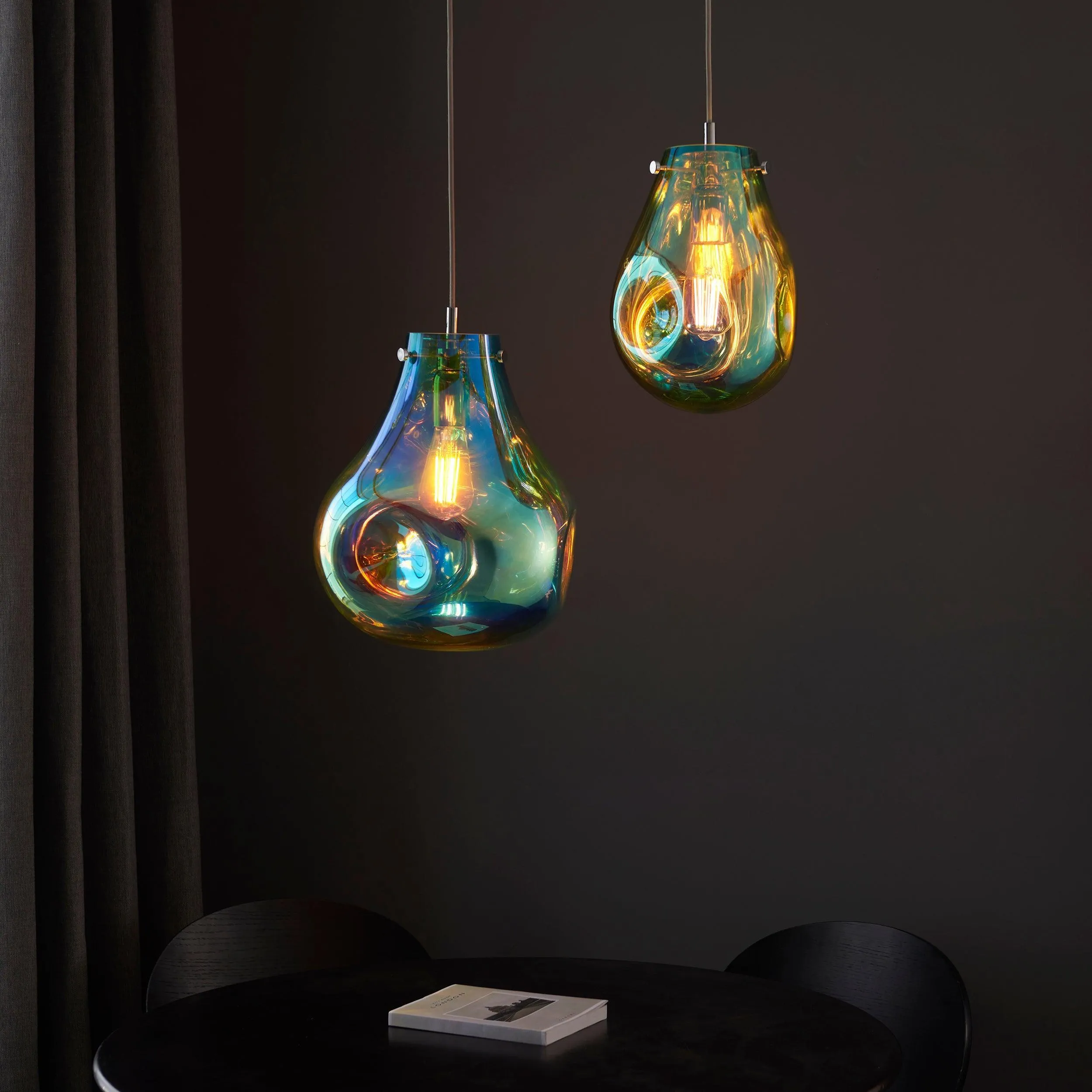 Dazzle Large Blown Petrol Glass & Chrome Pendant Light - Open Box