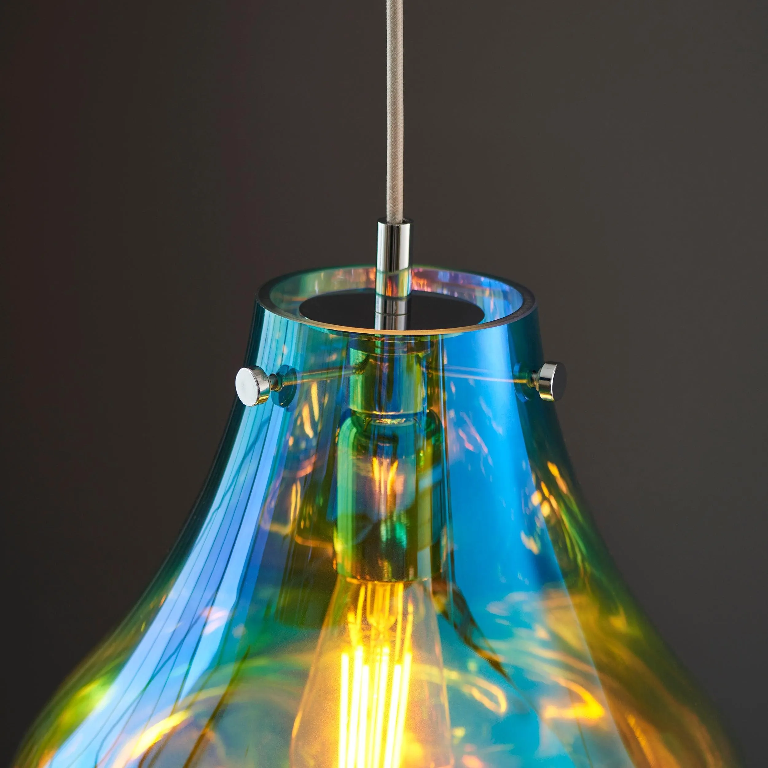 Dazzle Large Blown Petrol Glass & Chrome Pendant Light - Open Box