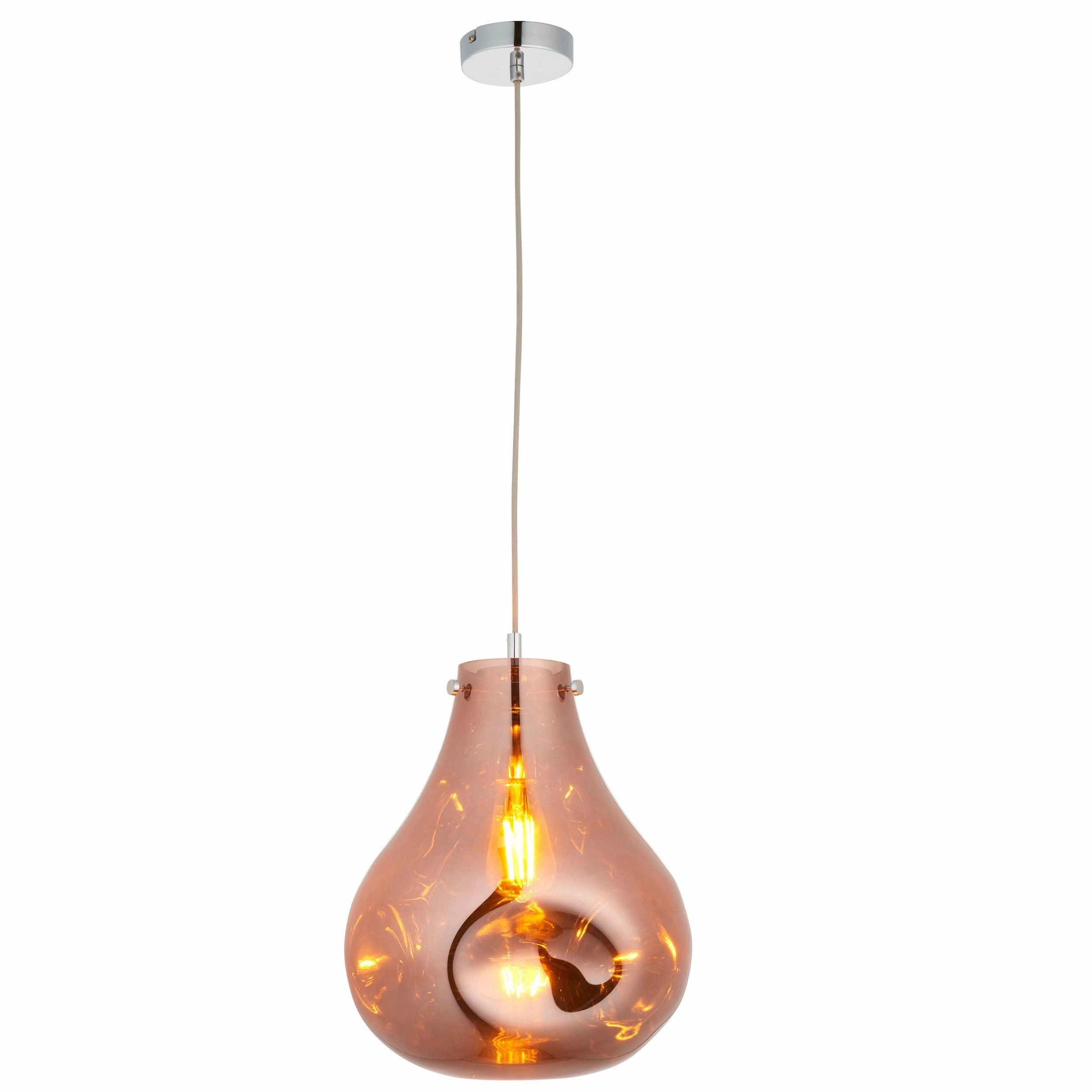 Dazzle Large Blown Copper Glass & Chrome Ceiling Pendant